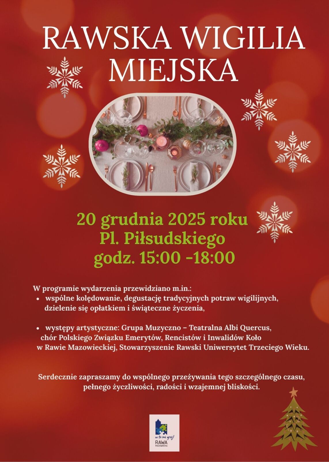 Wspólna Wigilia w sercu Rawy Mazowieckiej. Zaproszeni są wszyscy mieszkańcy