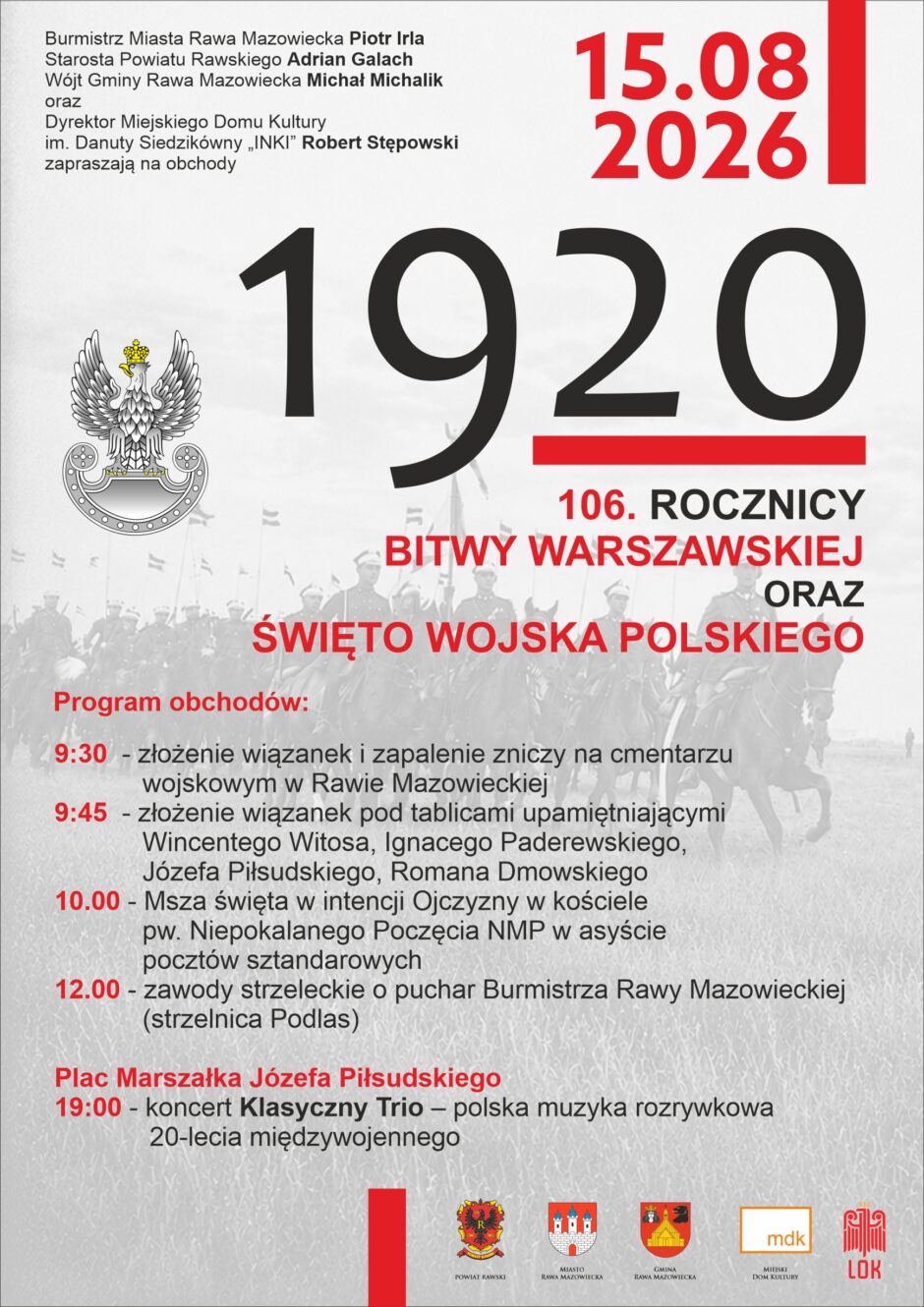 15 sierpnia w Rawie Mazowieckiej. Obchody Święta Wojska Polskiego i wieczorny koncert