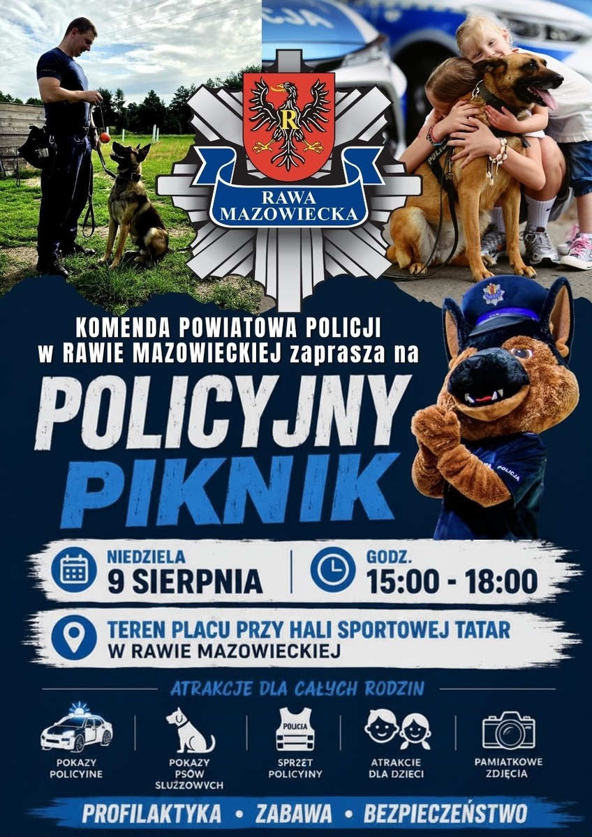 Policyjny piknik pełen atrakcji już w niedzielę (9.08). Psy służbowe, pokazy sprzętu i mnóstwo rodzinnych atrakcji